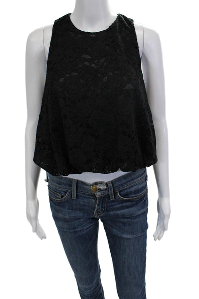 Zara Womens Cropped Floral Black Tank Sleeveless Round Neck Polyester Size S