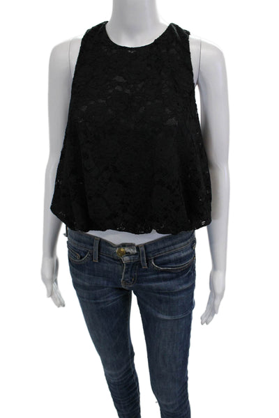 Zara Womens Cropped Floral Black Tank Sleeveless Round Neck Polyester Size S