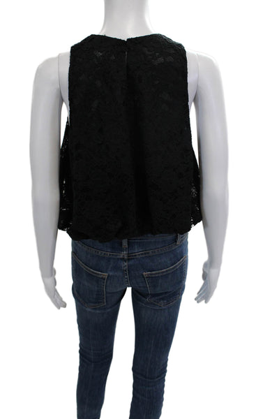 Zara Womens Cropped Floral Black Tank Sleeveless Round Neck Polyester Size S
