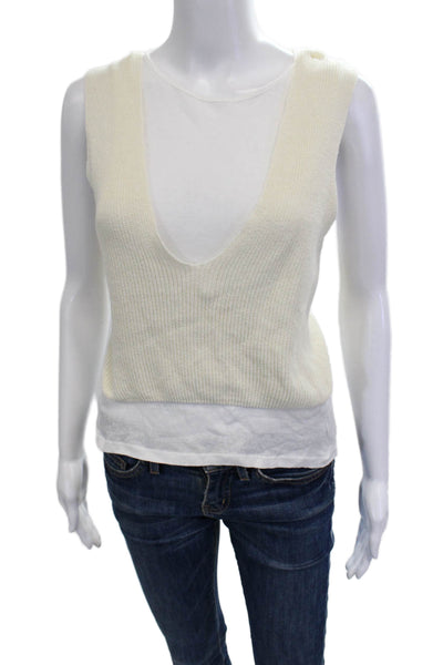 Zara Women V-Neck Tank White Polyester Blend Solid Size S
