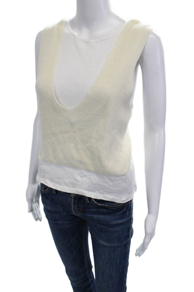 Zara Women V-Neck Tank White Polyester Blend Solid Size S