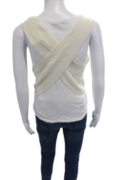 Zara Women V-Neck Tank White Polyester Blend Solid Size S