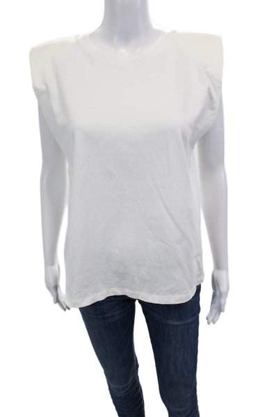 Zara Womens Basic White Cotton Sleeveless Crew Neck T-Shirt 80s Size S