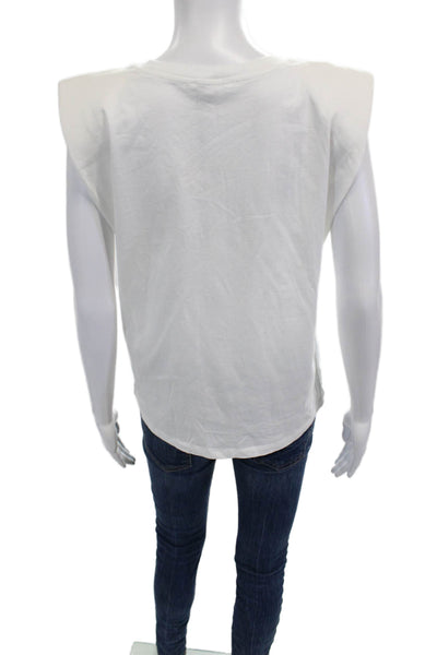 Zara Womens Basic White Cotton Sleeveless Crew Neck T-Shirt 80s Size S