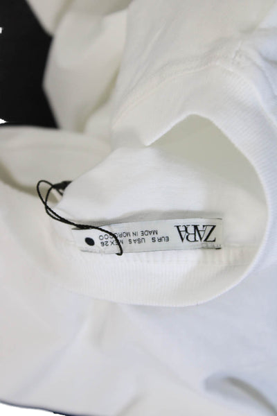 Zara Womens Basic White Cotton Sleeveless Crew Neck T-Shirt 80s Size S