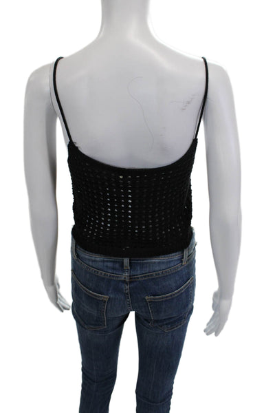Elan Women Camisole Cropped Black V-Neck Sleeveless Button Acrylic Beach Size M
