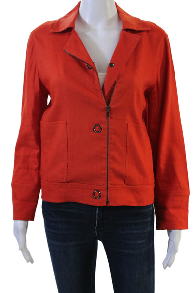St. John Women Collared Snap Front Orange Linen Blend Jacket Size PP