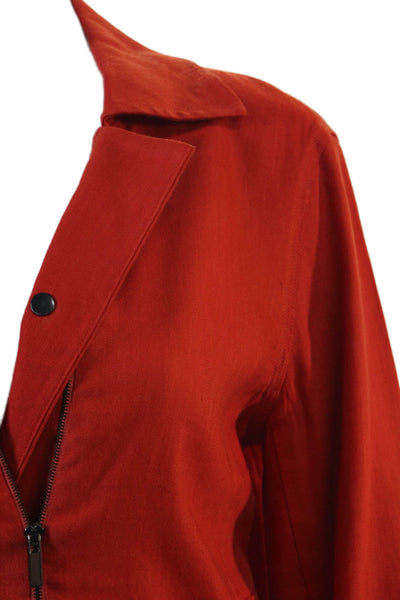 St. John Women Collared Snap Front Orange Linen Blend Jacket Size PP