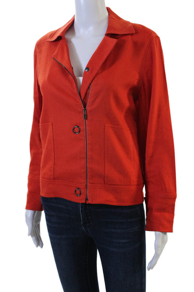 St. John Women Collared Snap Front Orange Linen Blend Jacket Size PP
