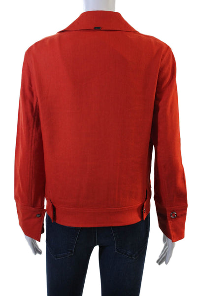 St. John Women Collared Snap Front Orange Linen Blend Jacket Size PP