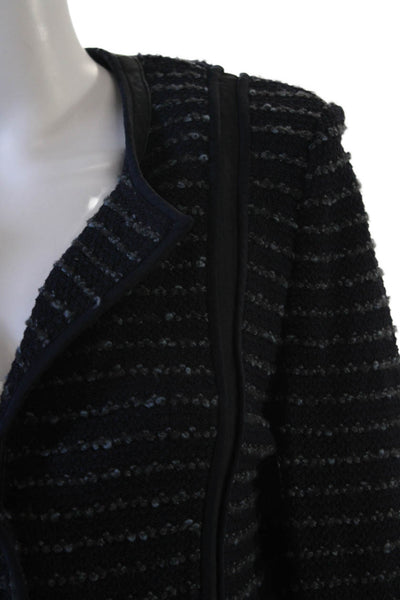 St. John Collection Womens Dark Blue Striped Wool Blend Blazer V Neck Size 6