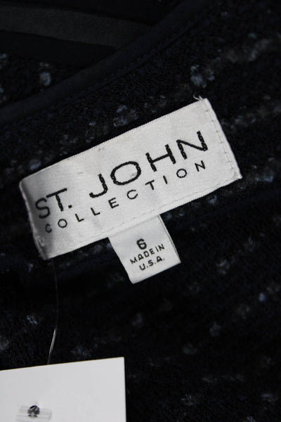 St. John Collection Womens Dark Blue Striped Wool Blend Blazer V Neck Size 6