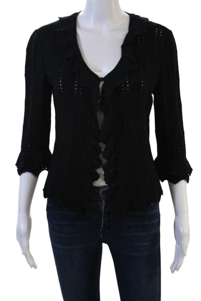 St John Collection Marie Gray Women Black Wool V-Neck 3/4 Sleeve Sweater Size 6