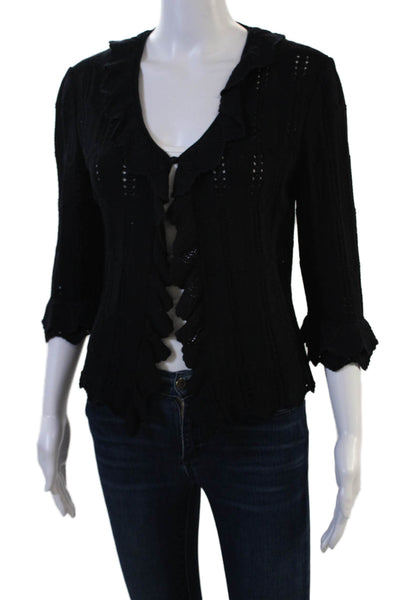 St John Collection Marie Gray Women Black Wool V-Neck 3/4 Sleeve Sweater Size 6