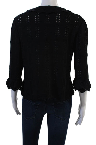 St John Collection Marie Gray Women Black Wool V-Neck 3/4 Sleeve Sweater Size 6