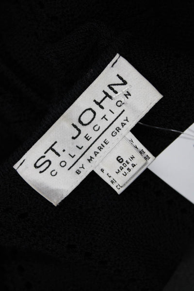 St John Collection Marie Gray Women Black Wool V-Neck 3/4 Sleeve Sweater Size 6