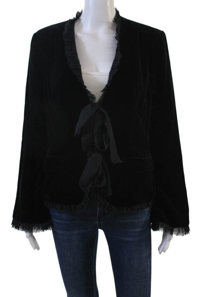 A.B. S by Allen Schwartz Women Black V-Neck Tie Blazer Long Sleeve Size 8