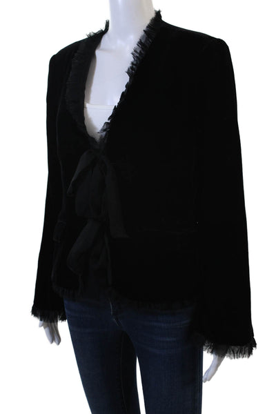 A.B. S by Allen Schwartz Women Black V-Neck Tie Blazer Long Sleeve Size 8
