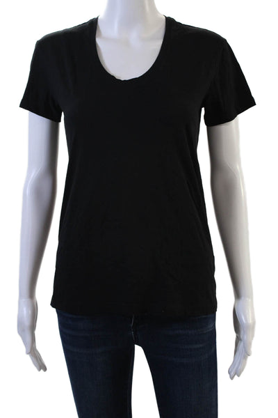 Theory Women Basic Black Pima Cotton V-Neck Short Sleeve T-Shirt Size S