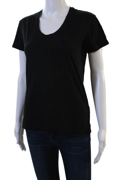 Theory Women Basic Black Pima Cotton V-Neck Short Sleeve T-Shirt Size S