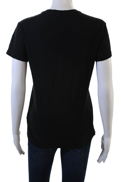 Theory Women Basic Black Pima Cotton V-Neck Short Sleeve T-Shirt Size S