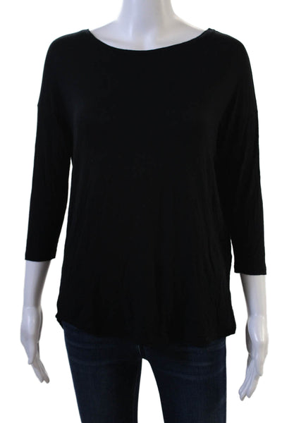 Majestic Paris Women Basic Jersey T-Shirt Black 3/4 Sleeve Viscose Blend Size 1
