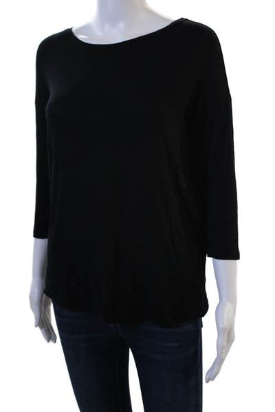 Majestic Paris Women Basic Jersey T-Shirt Black 3/4 Sleeve Viscose Blend Size 1
