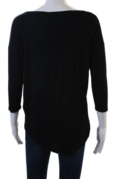 Majestic Paris Women Basic Jersey T-Shirt Black 3/4 Sleeve Viscose Blend Size 1