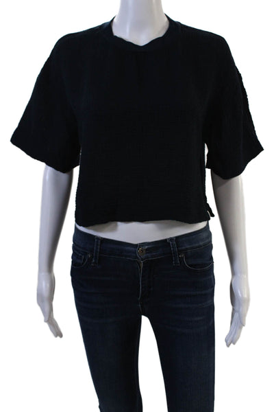 Stateside Womens Cropped Black Cotton Crew Neck Short Sleeve T-Shirt Size S