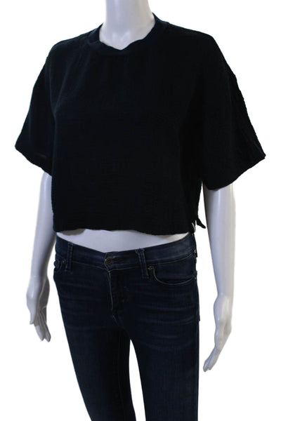 Stateside Womens Cropped Black Cotton Crew Neck Short Sleeve T-Shirt Size S