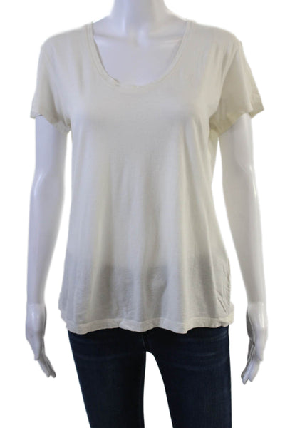 Theory Womens Basic White Cotton Viscose Round Neck Short Sleeve T-Shirt Size S