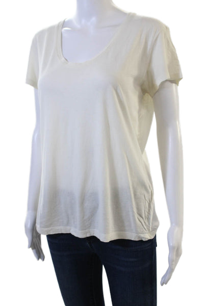 Theory Womens Basic White Cotton Viscose Round Neck Short Sleeve T-Shirt Size S