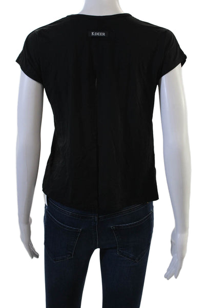 K-Deer Womens Cropped Basic T-Shirt Black Crew Neck Short Sleeve Size XS
