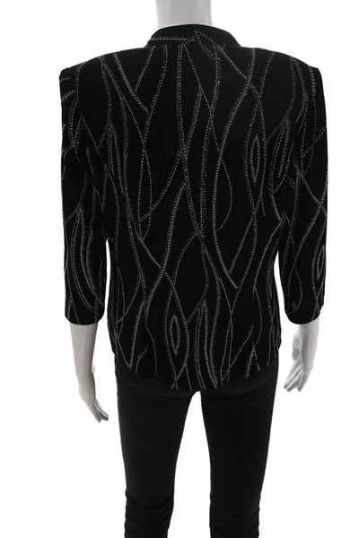 Alex Evenings Women 2Pc Black Geometric V-Neck 3/4 Sleeve Button Coat Size PM