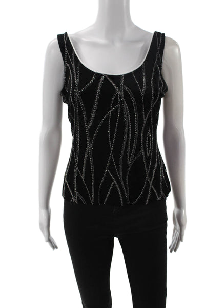 Alex Evenings Women 2Pc Black Geometric V-Neck 3/4 Sleeve Button Coat Size PM