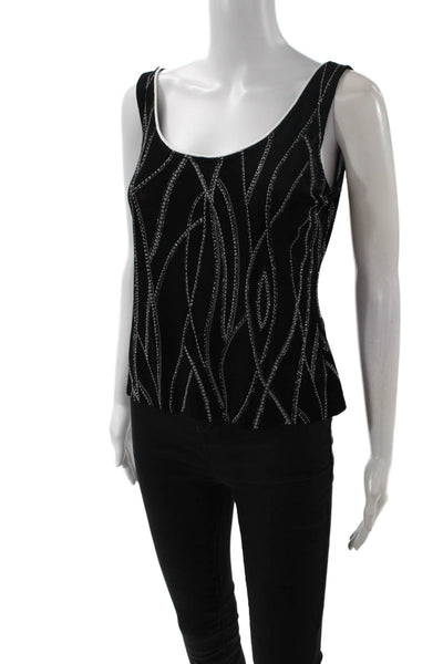Alex Evenings Women 2Pc Black Geometric V-Neck 3/4 Sleeve Button Coat Size PM
