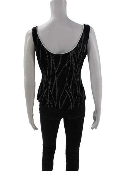 Alex Evenings Women 2Pc Black Geometric V-Neck 3/4 Sleeve Button Coat Size PM