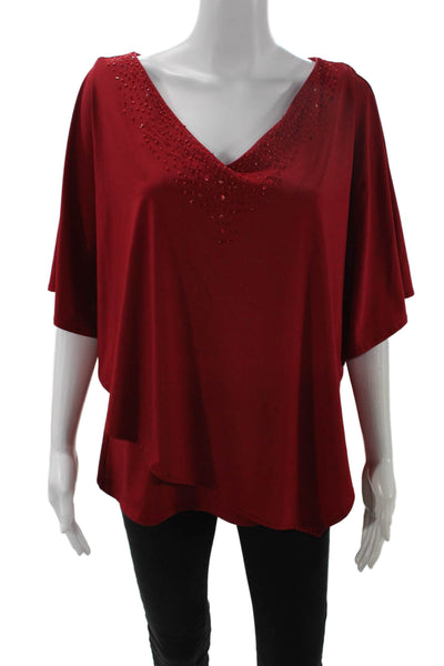 Adrianna Papell Womens Red V-Neck Tunic Blouse Short Sleeve Size M