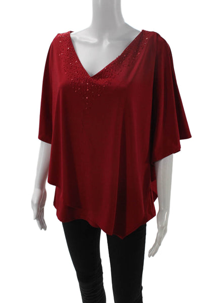 Adrianna Papell Womens Red V-Neck Tunic Blouse Short Sleeve Size M