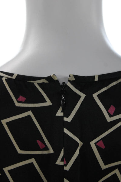 Armani Collezioni Womens Black V-Neck Geometric Short Sleeve Blouse Size 2
