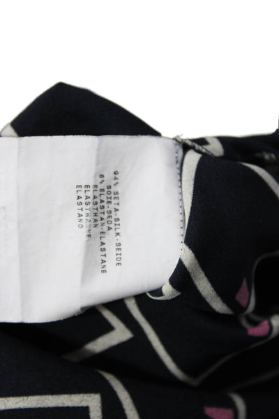 Armani Collezioni Womens Black V-Neck Geometric Short Sleeve Blouse Size 2