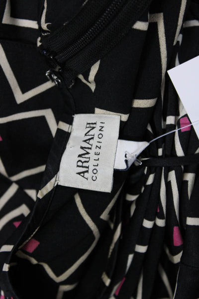 Armani Collezioni Womens Black V-Neck Geometric Short Sleeve Blouse Size 2