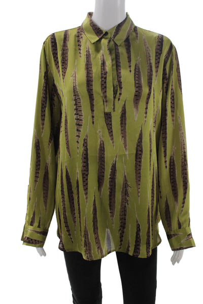 Michael Michael Kors Women Tunic Collared Button Long Sleeve Green Bird Size M