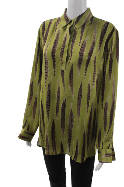Michael Michael Kors Women Tunic Collared Button Long Sleeve Green Bird Size M