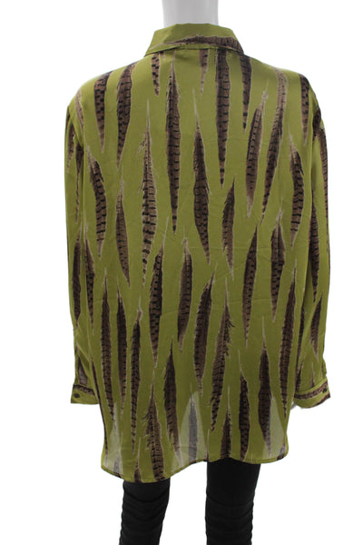 Michael Michael Kors Women Tunic Collared Button Long Sleeve Green Bird Size M