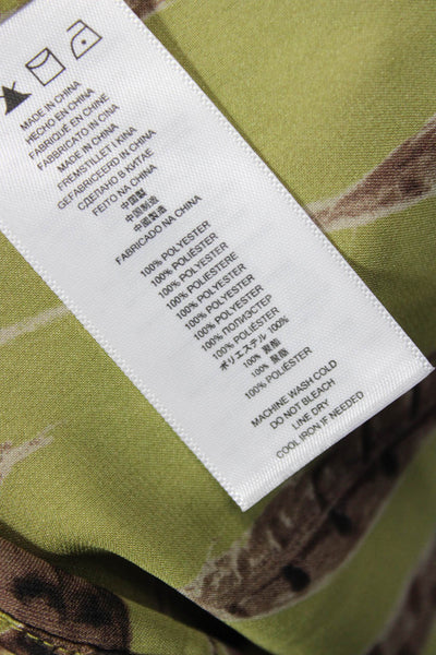 Michael Michael Kors Women Tunic Collared Button Long Sleeve Green Bird Size M