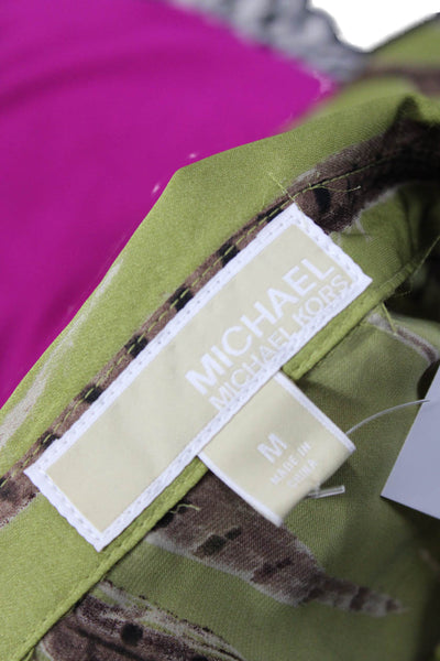 Michael Michael Kors Women Tunic Collared Button Long Sleeve Green Bird Size M