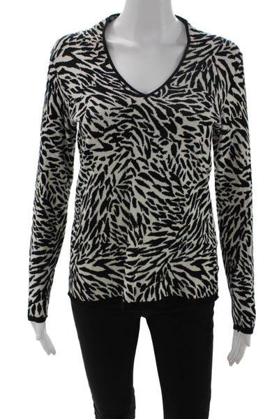 Dana Buchman Womens V-Neck Animal Print Pullover Black Long Sleeve Size S