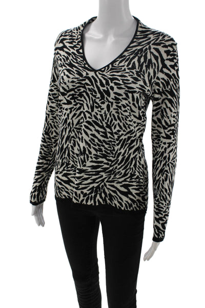 Dana Buchman Womens V-Neck Animal Print Pullover Black Long Sleeve Size S