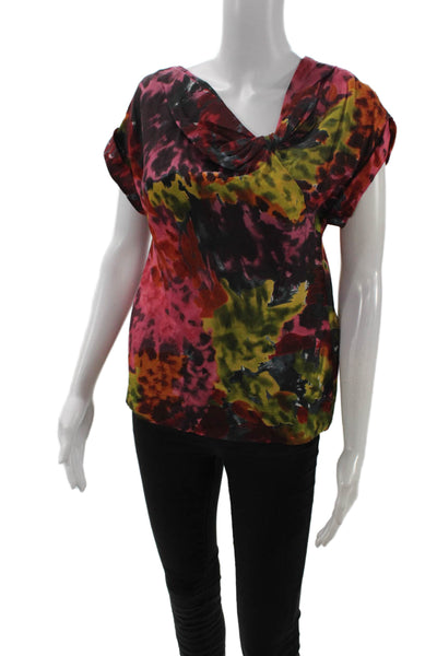 Trina Turk Women Black Short Sleeve Silk Wool Blouse Size PP
